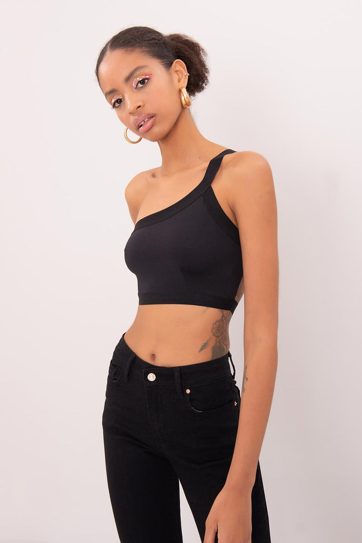 BSL Women One Shoulder Strapped Back Crop Top - Utrecht
