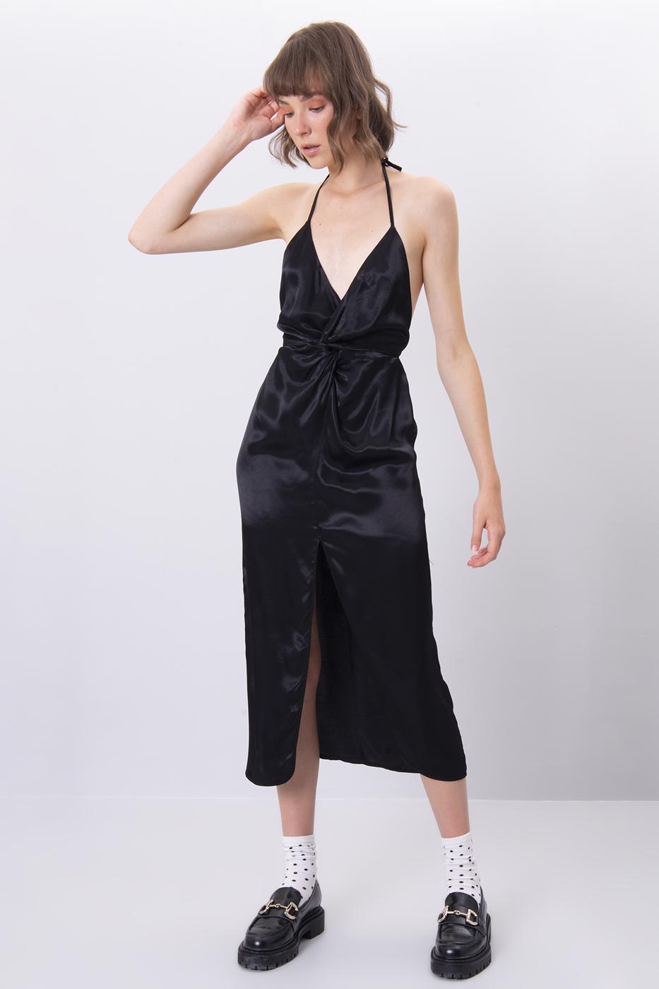 BSL Women Open Back Halter Neck Midi Dress - Lousada
