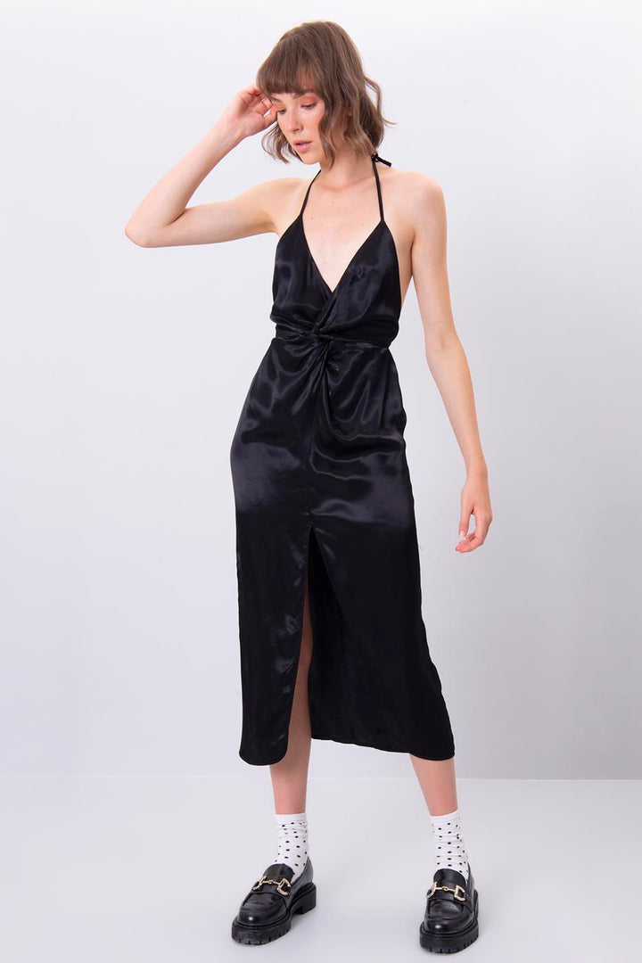 BSL Women Open Back Halter Neck Midi Dress - Lousada