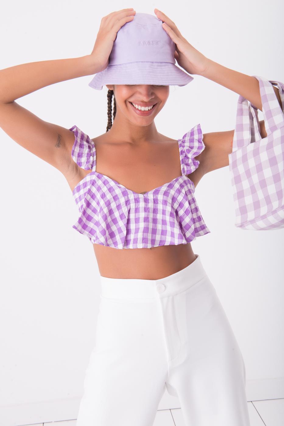 BSL Women Gingham Open Back Ruffled Cami Top - Munich