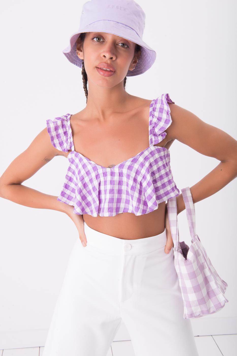 BSL Women Gingham Open Back Ruffled Cami Top - Munich