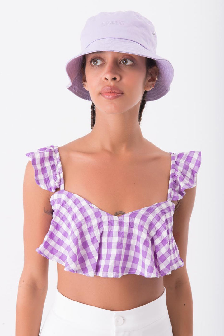 BSL Women Gingham Open Back Ruffled Cami Top - Munich