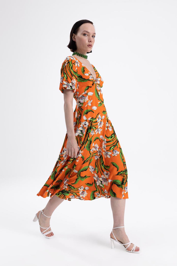 BSL Women Open Back V-Neck Midi Dress - Ciudad Río Bravo