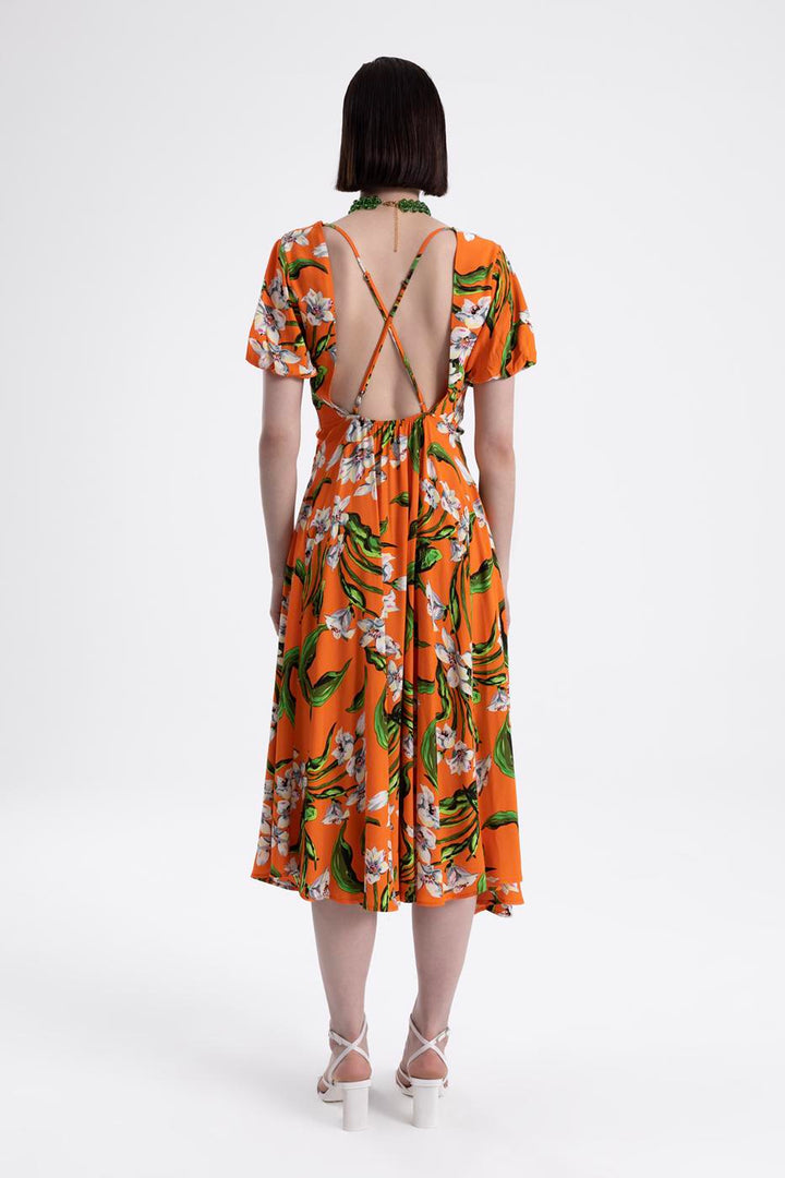 BSL Women Open Back V-Neck Midi Dress - Ciudad Río Bravo