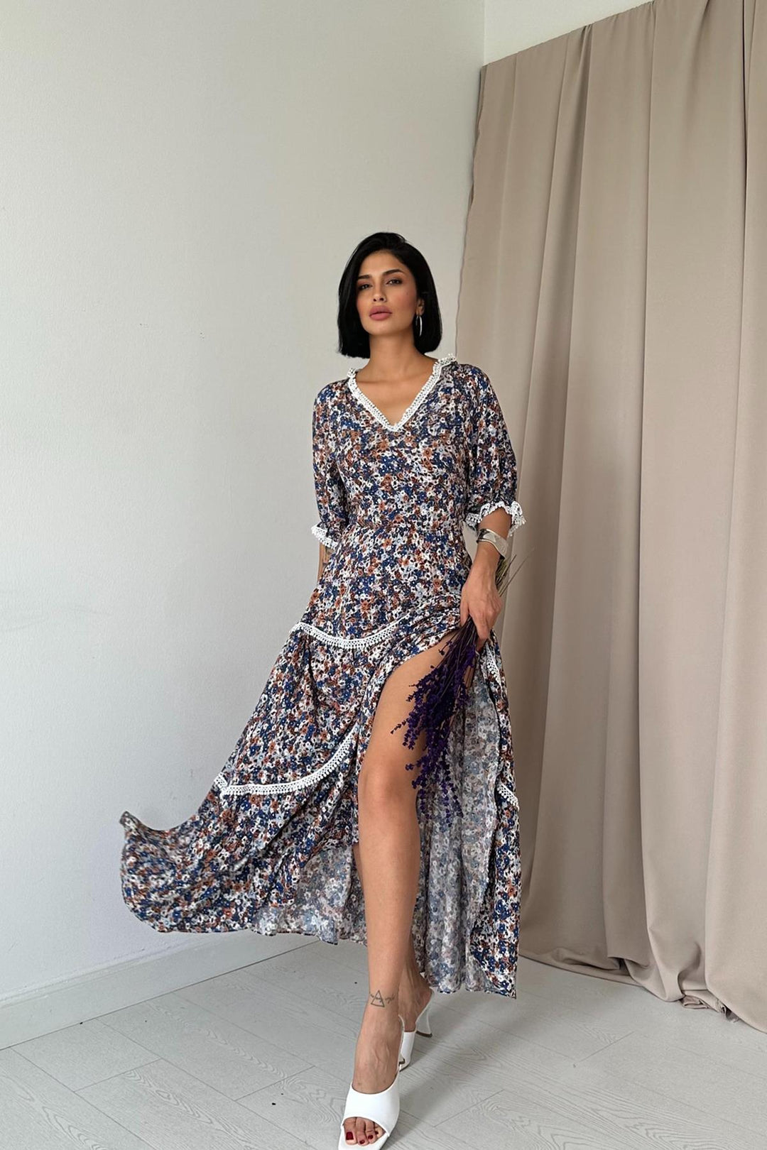 ELS Backless Embroidered Dress - Navy Blue - Saanich