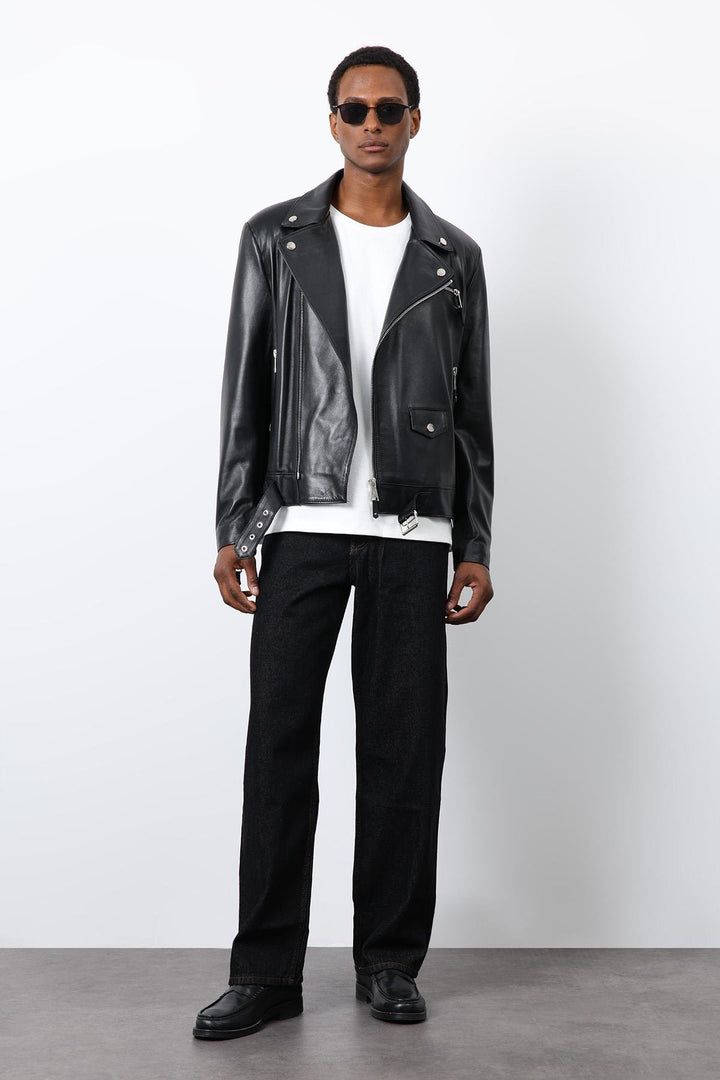 ANT Antioch Siyah 100% Deri Biker Ceket - Petaluma