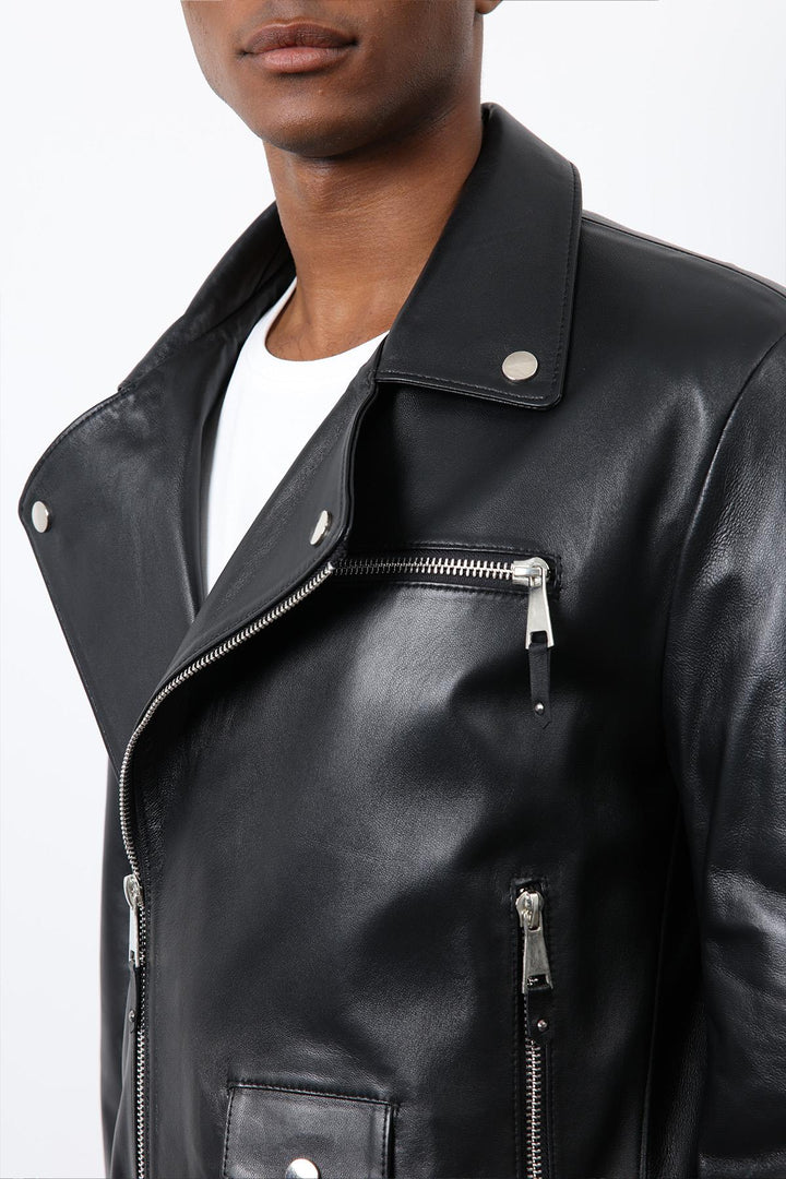 ANT Antioch Siyah 100% Deri Biker Ceket - Petaluma