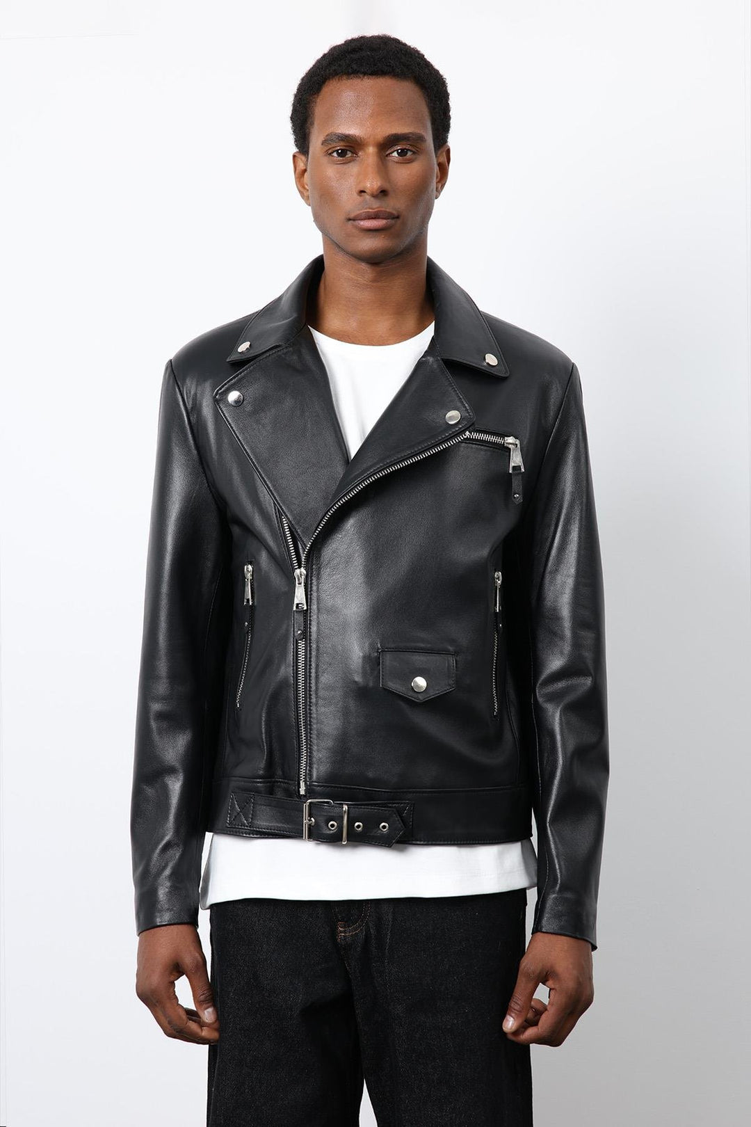 ANT Antioch Siyah 100% Deri Biker Ceket - Petaluma