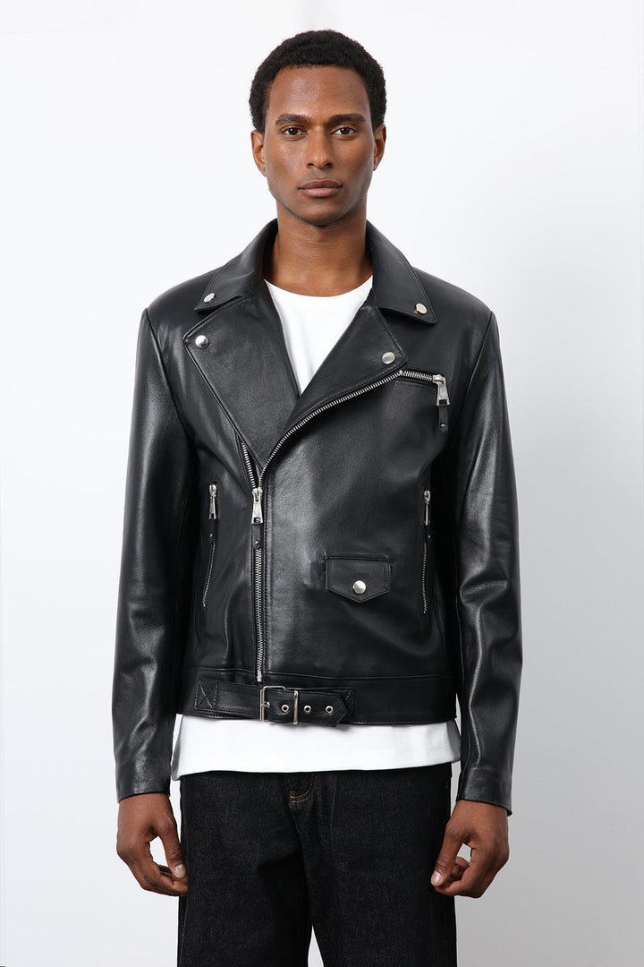 ANT Antioch Siyah 100% Deri Biker Ceket - Petaluma