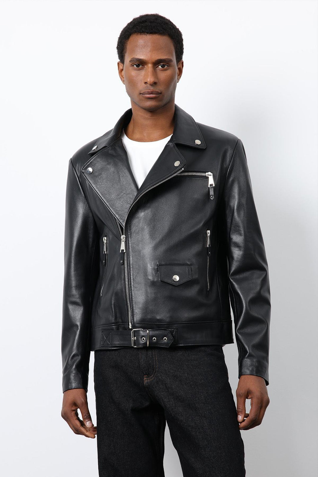 ANT Antioch Siyah 100% Deri Biker Ceket - Petaluma