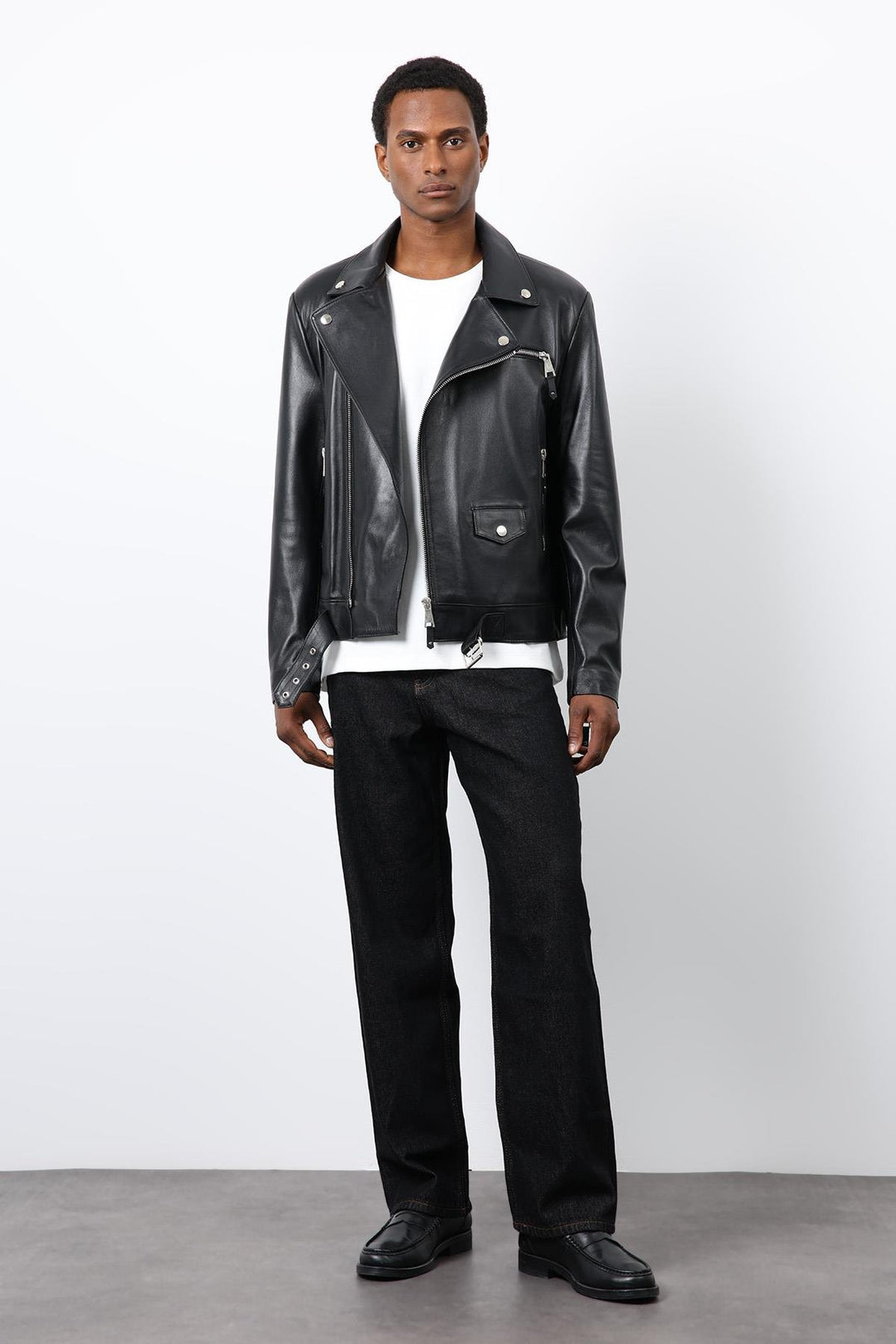 ANT Antioch Siyah 100% Deri Biker Ceket - Petaluma