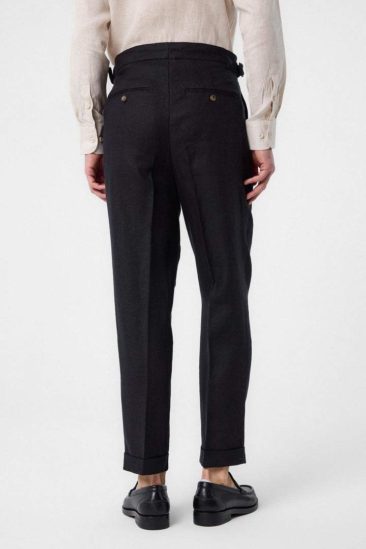 ANT Antioch Black 100% Linen Italian Cut Men's Trousers - Caen