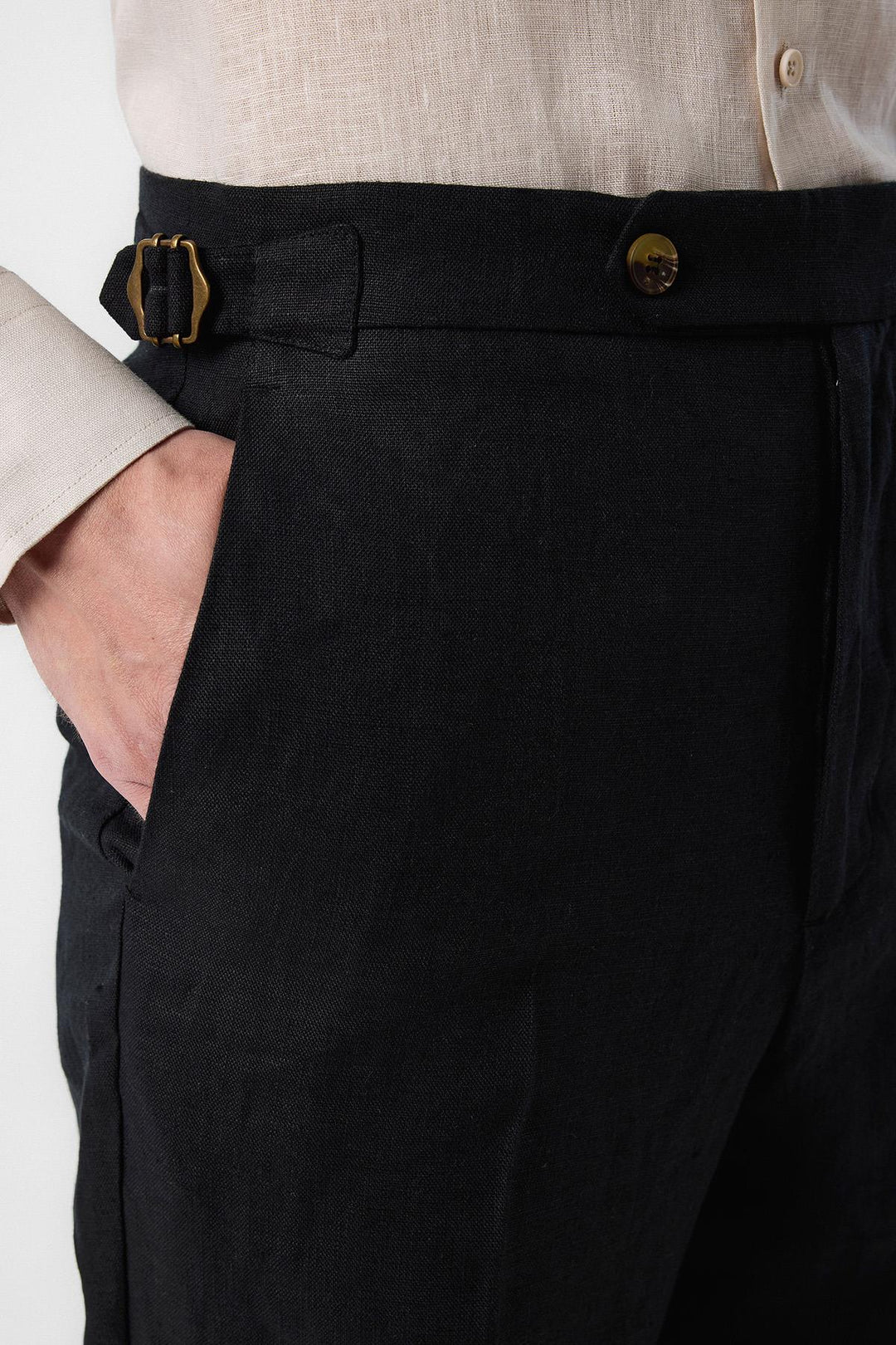 ANT Antioch Black 100% Linen Italian Cut Men's Trousers - Caen