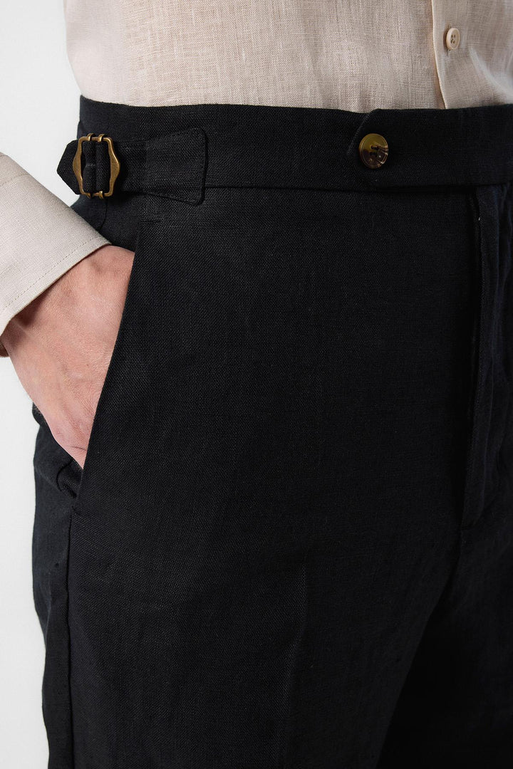 ANT Antioch Black 100% Linen Italian Cut Men's Trousers - Caen