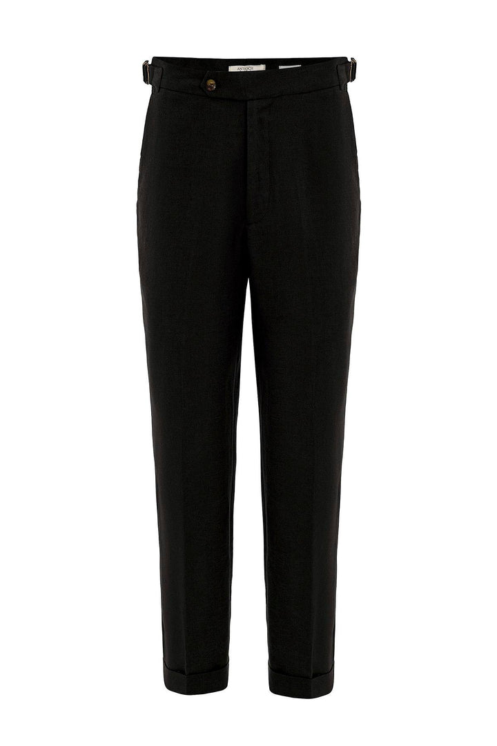 ANT Antioch Black 100% Linen Italian Cut Men's Trousers - Vannes