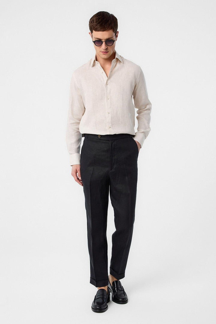 ANT Antioch Black 100% Linen Italian Cut Men's Trousers - Caen