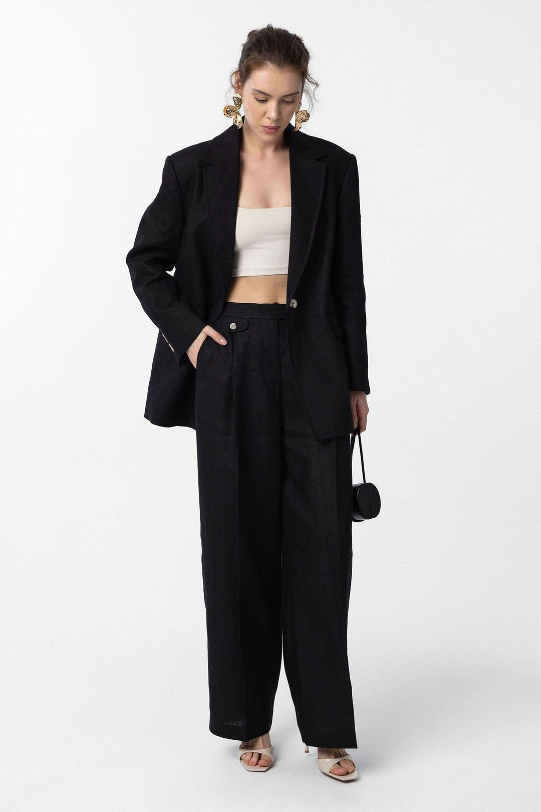 ANT Antioch Siyah 100% Keten Kadın Blazer Ceket - Baia Mare