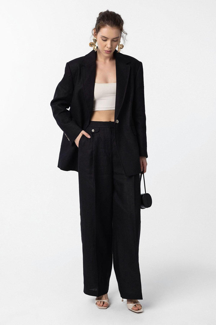 ANT Antioch Siyah 100% Keten Kadın Blazer Ceket - Baia Mare