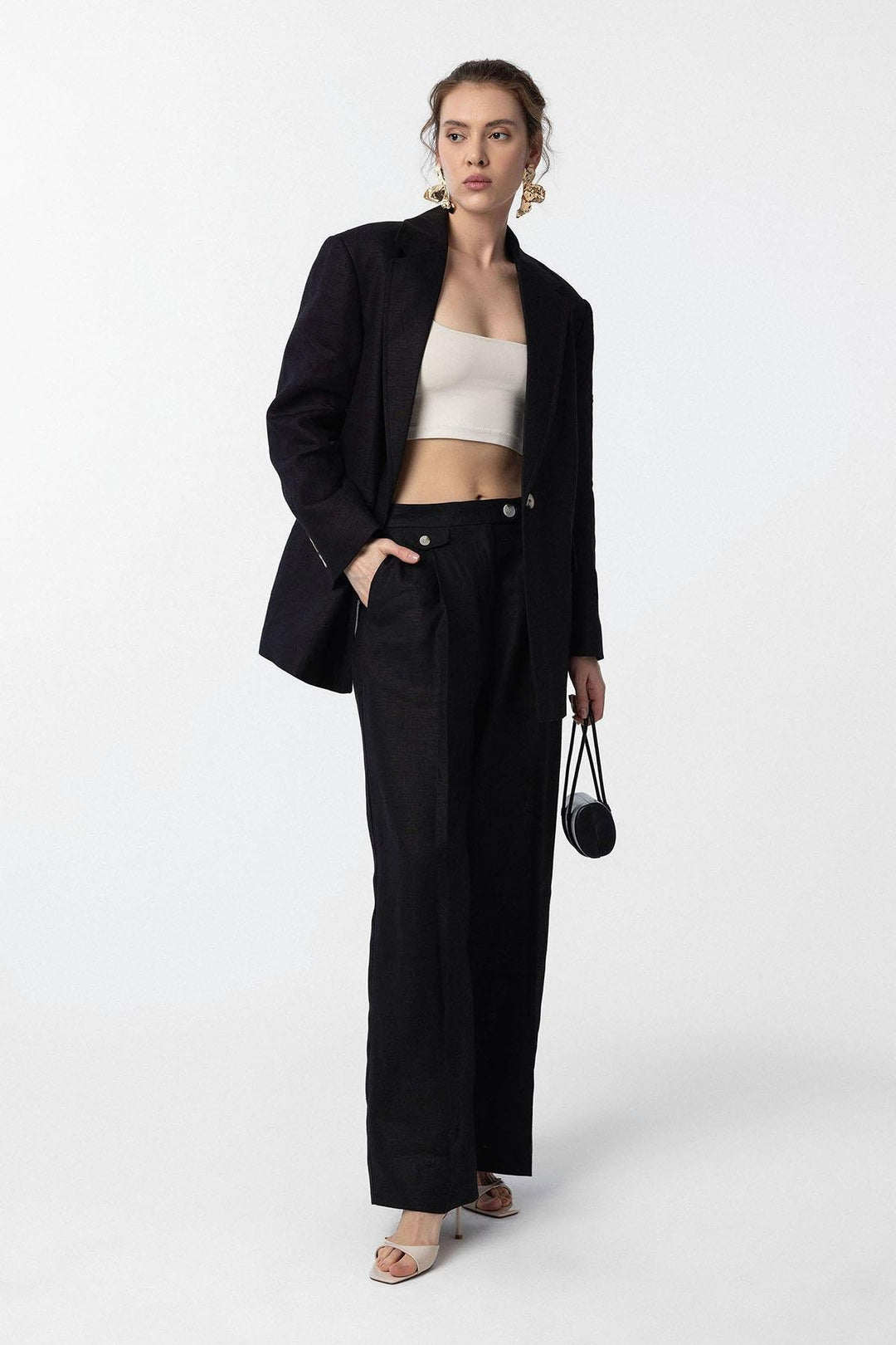 ANT Antioch Siyah 100% Keten Kadın Blazer Ceket - Baia Mare