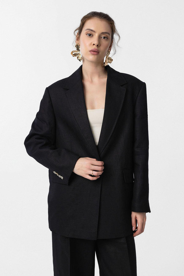 ANT Antioch Siyah 100% Keten Kadın Blazer Ceket - Baia Mare