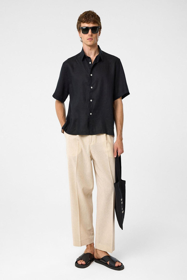 ANT Antioch Black 100% Linen Relaxed Fit Men's Shirt - Druzhkivka