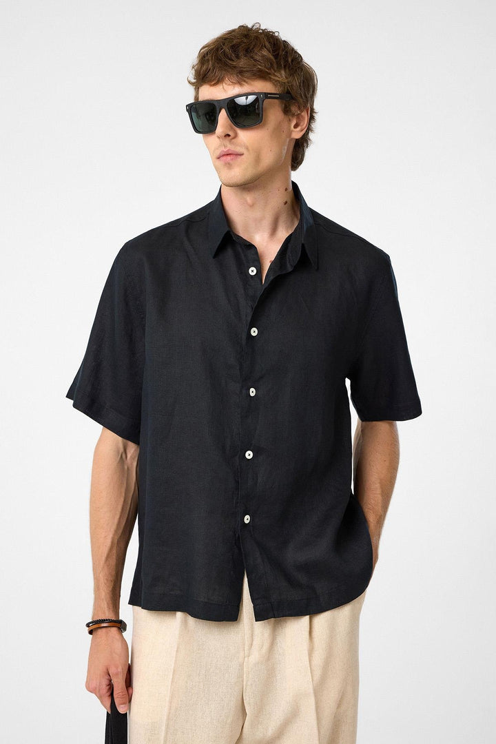 ANT Antioch Black 100% Linen Relaxed Fit Men's Shirt - Druzhkivka