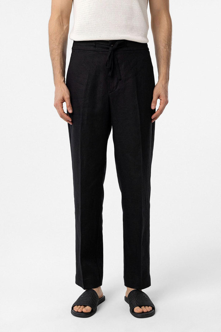 ANT Antioch Black 100% Linen High Waist Men's Pants - Manalapan