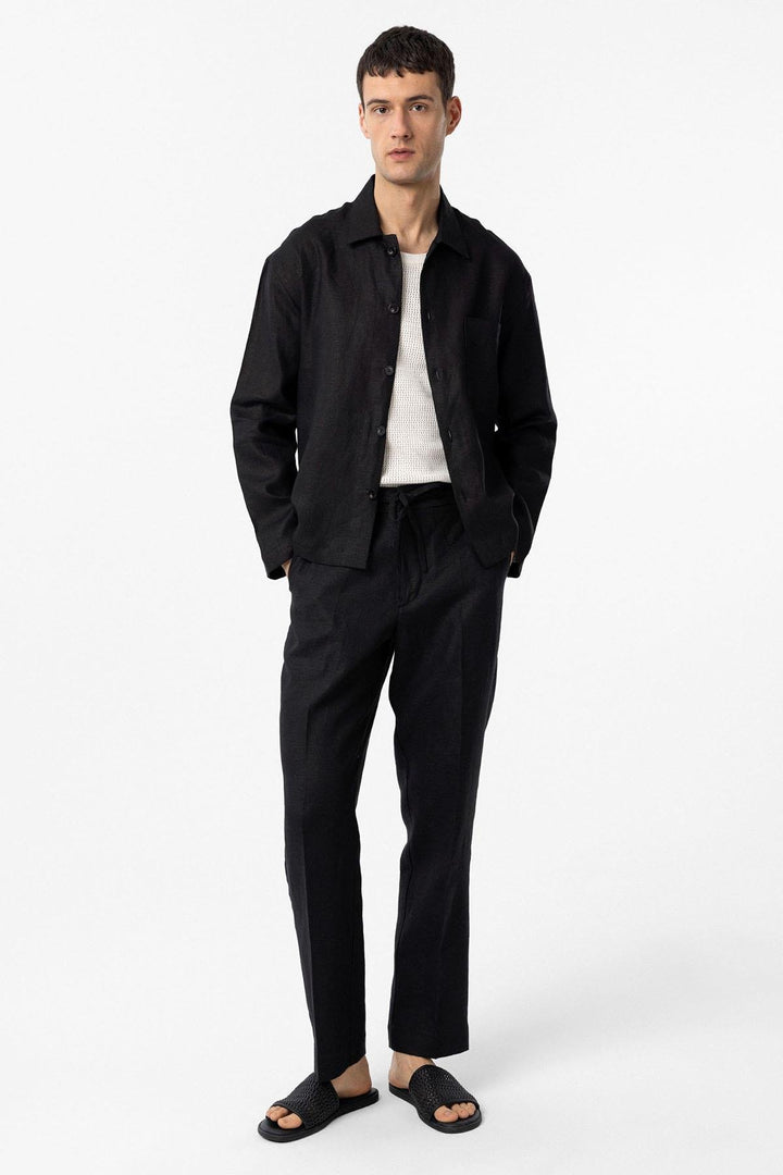 ANT Antioch Black 100% Linen High Waist Men's Pants - Manalapan