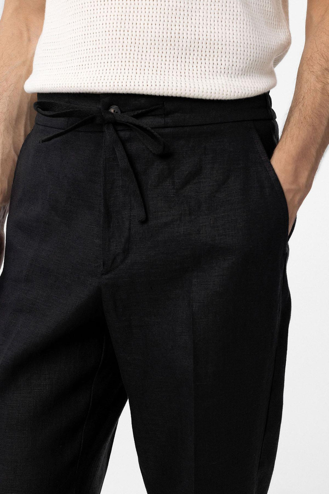 ANT Antioch Black 100% Linen High Waist Men's Pants - Manalapan
