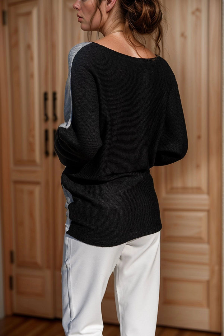 Black 3-Block Boat Neck Sweater Blouse BCBSK-25700-K5924 - Kingston upon Hull