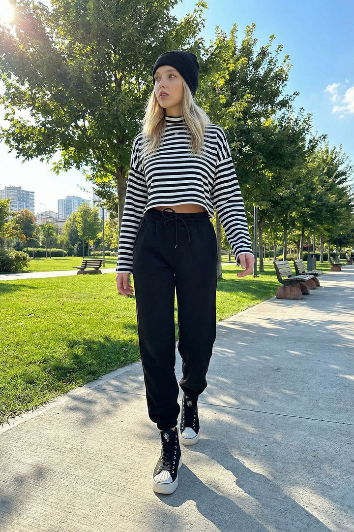 Black 3 Yarn Inside Sateen Jogging Sweatpants BCHYL-251214 - Huamantla