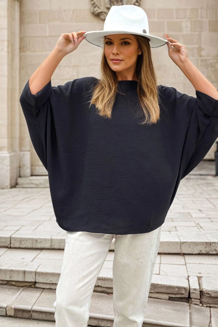 Black Airobin Double Sleeve Baggy Blouse BCBSK-25700-2943 - Waukesha