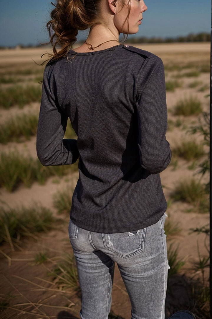 Black Epaulet Half Buttoned Blouse BCBSK-25700-3283 - Majadahonda