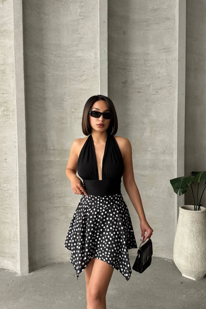 Black Asymmetric Cut Polka Dot Skirt BCHN-2525900 - Huntsville