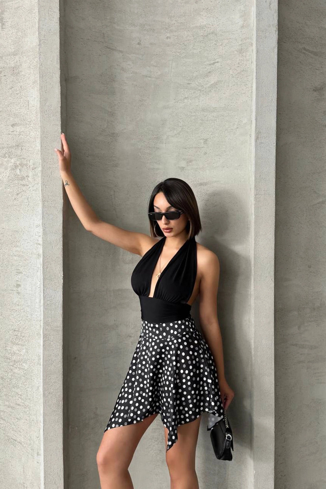 Black Asymmetric Cut Polka Dot Skirt BCHN-2525900 - Huntsville