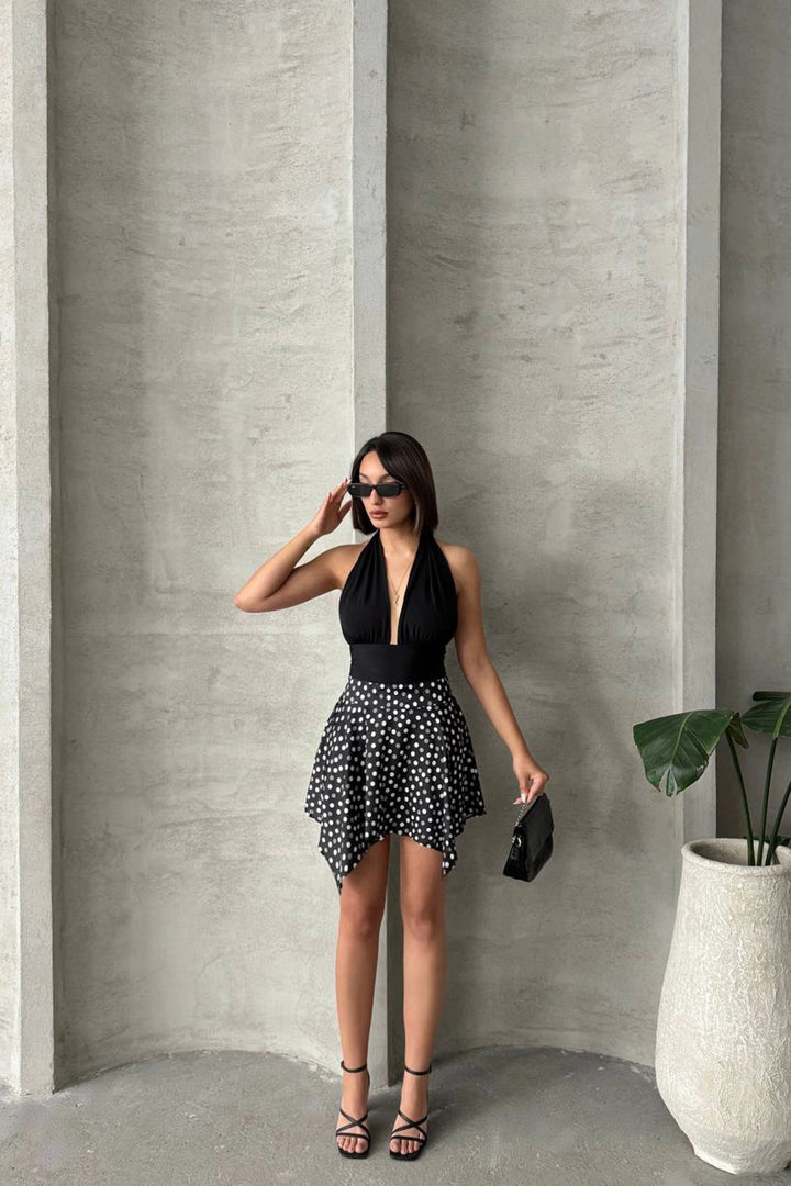 Black Asymmetric Cut Polka Dot Skirt BCHN-2525900 - Huntsville