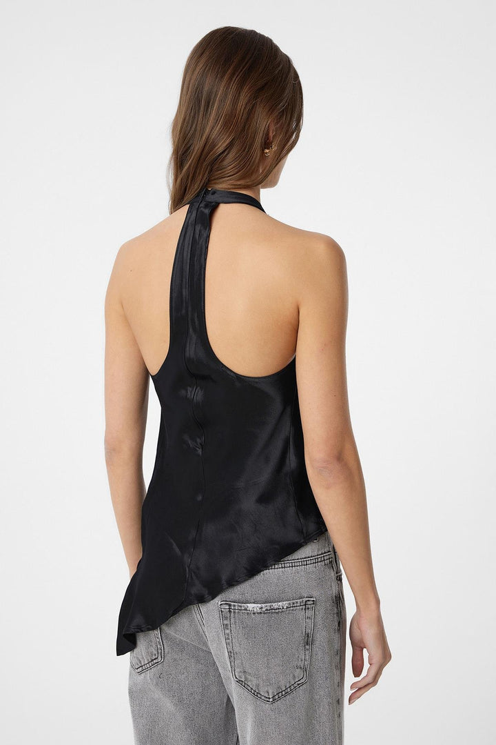 ANT Antioch Black Asymmetric Satin Backless Women's Top - Mandeville