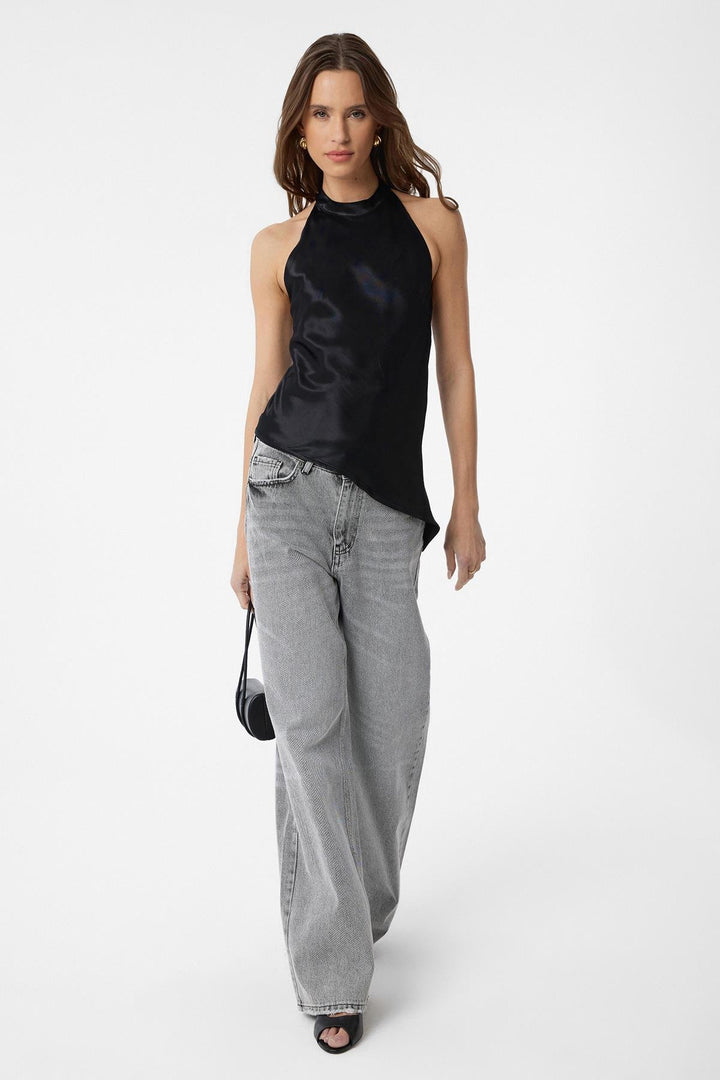ANT Antioch Black Asymmetric Satin Backless Women's Top - Mandeville