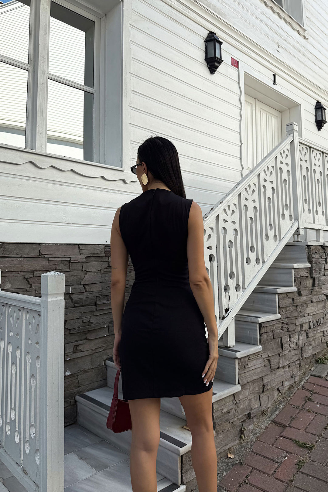 Black Strappy Accessory Detailed Slit Mini Dress - Trenton