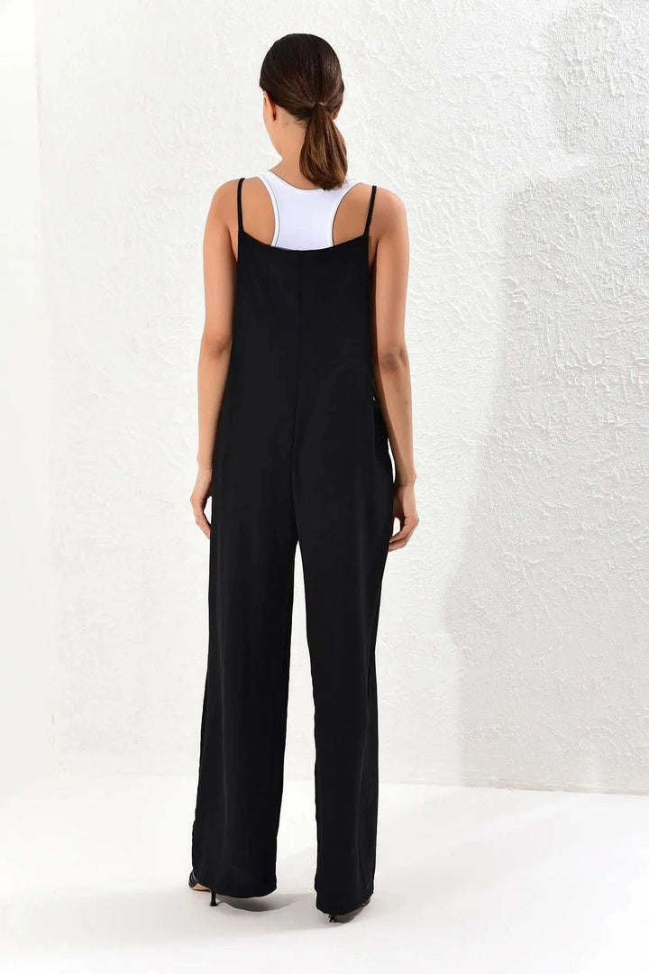 Black Strappy Double Pocket Maxi Length Comfortable Cut Jumpsuit BCBSK-25700-K5448 - Billerica