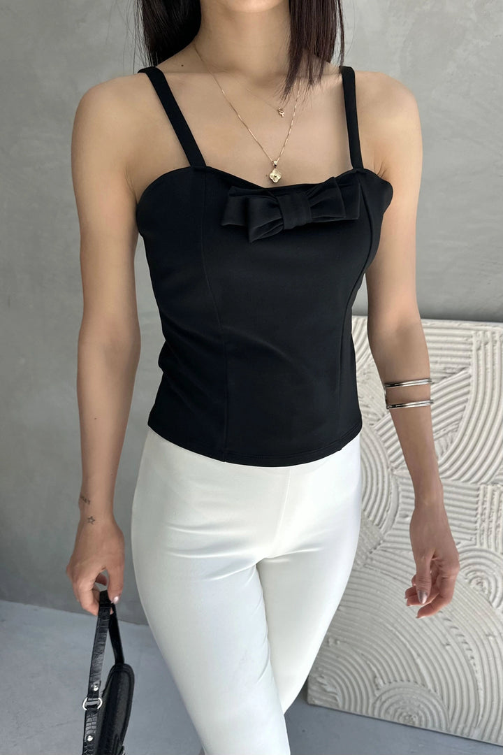 Black Strappy Bow Detail Woven Blouse BCDF-252190 - Guarda