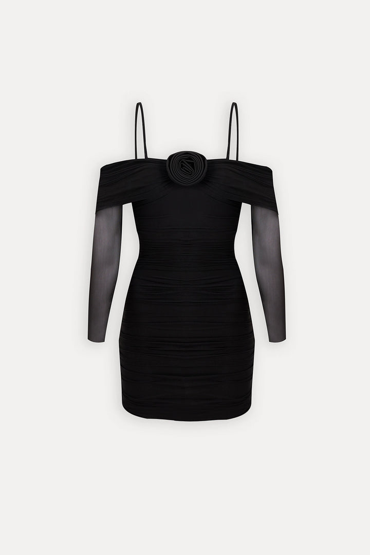 EYY Women Black Strappy Rose Detail Dress - Bilbao
