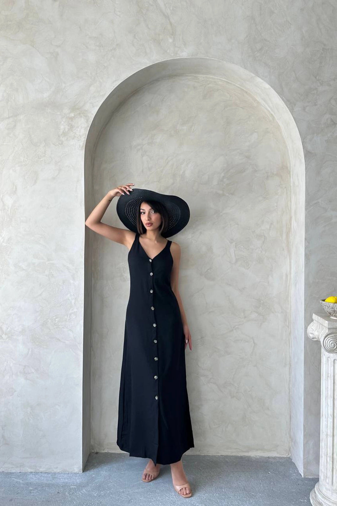 Black Strappy Slit Detail Maxi Woven Shirt Dress BCHN-25255044 - Pirna