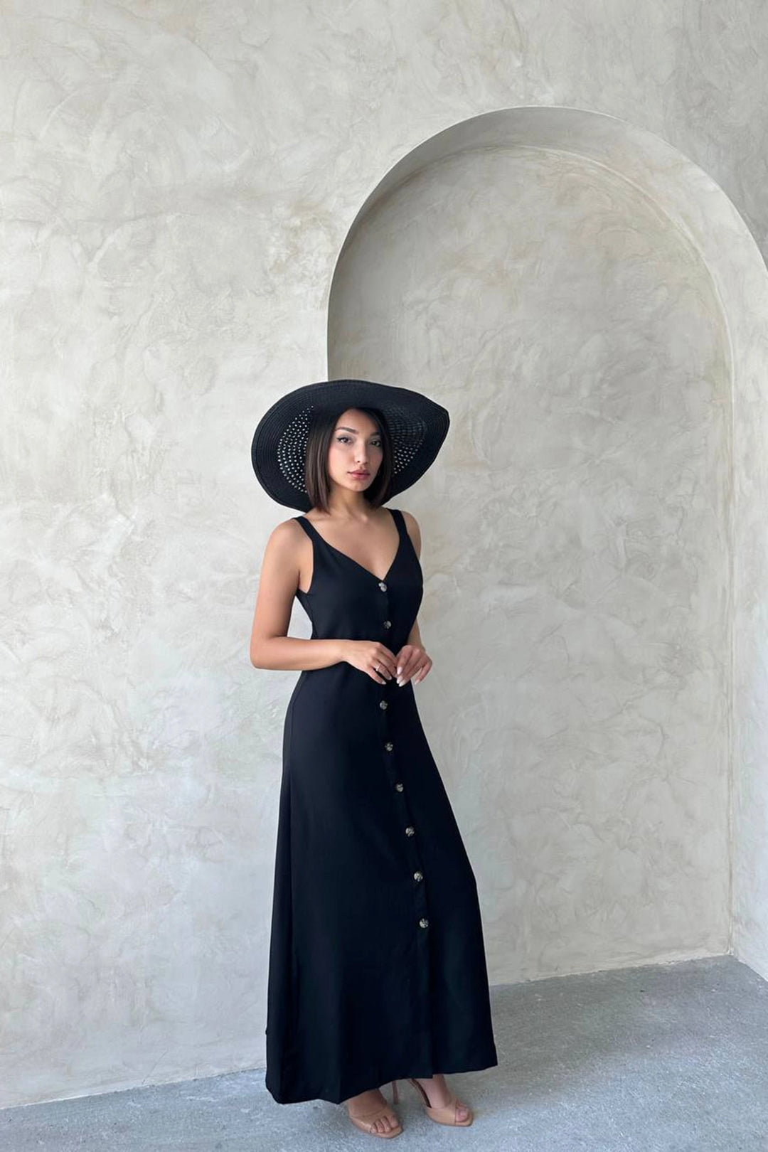 Black Strappy Slit Detail Maxi Woven Shirt Dress BCHN-25255044 - Pirna