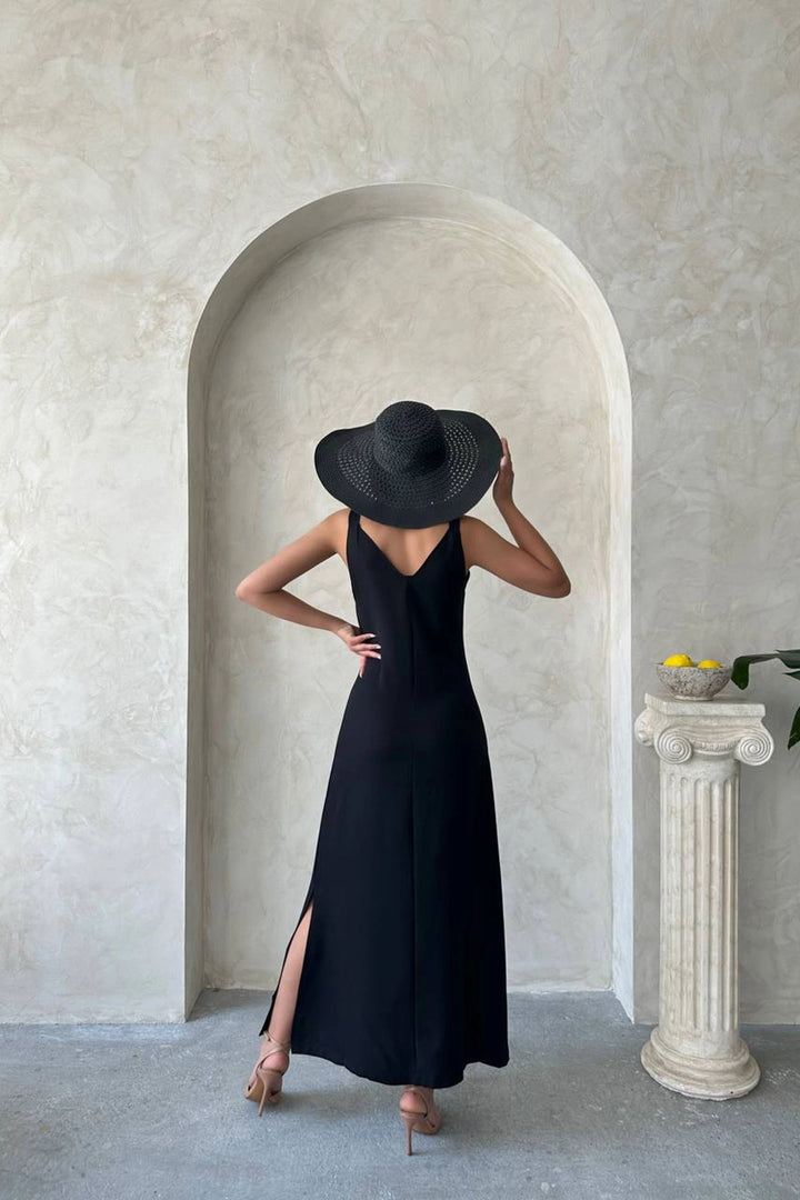 Black Strappy Slit Detail Maxi Woven Shirt Dress BCHN-25255044 - Pirna
