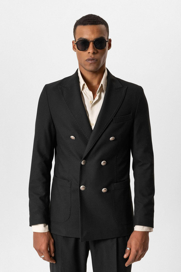 ANT Antioch Black Unlined Double-Breasted Men's Blazer Jacket - Champaign