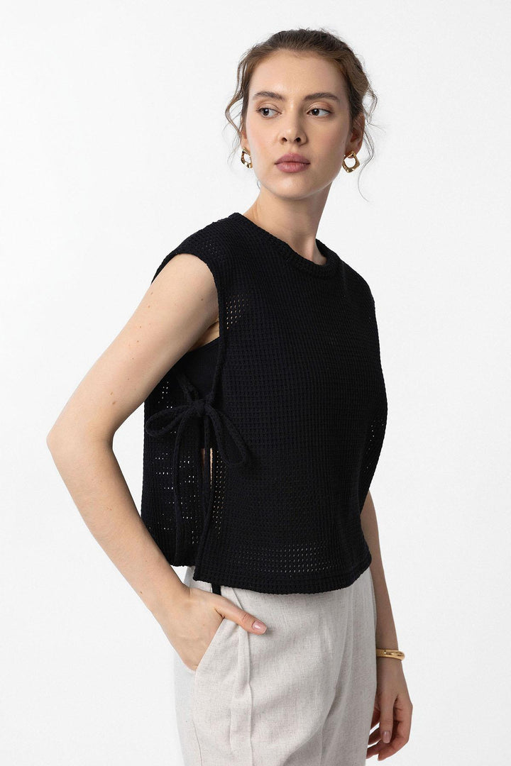 ANT Antioch Black Laced Knit Textured Women's Top - Santa Rosa