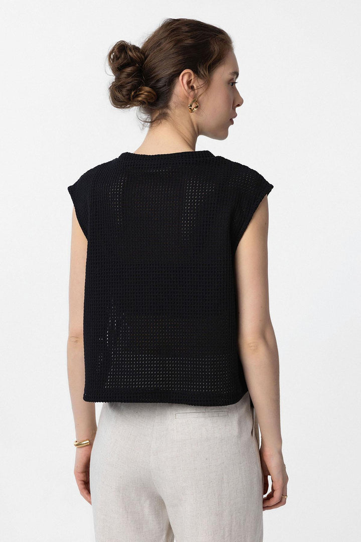 ANT Antioch Black Laced Knit Textured Women's Top - Santa Rosa