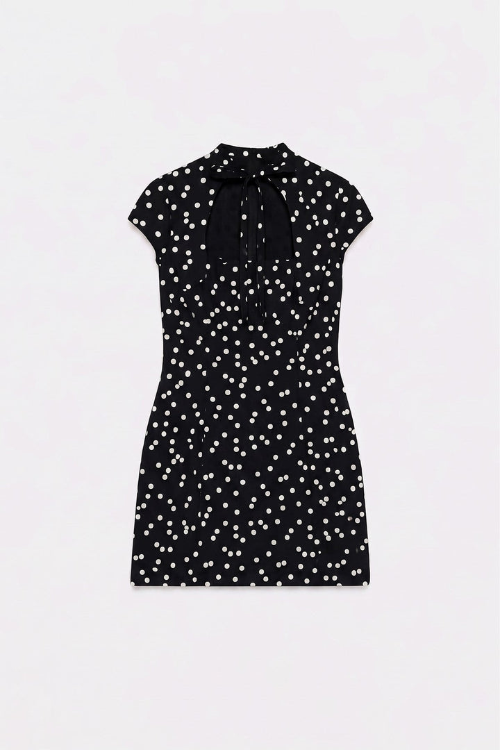 ANT Short Dress with Lace-Up Polka Dot Pattern - Pinneberg