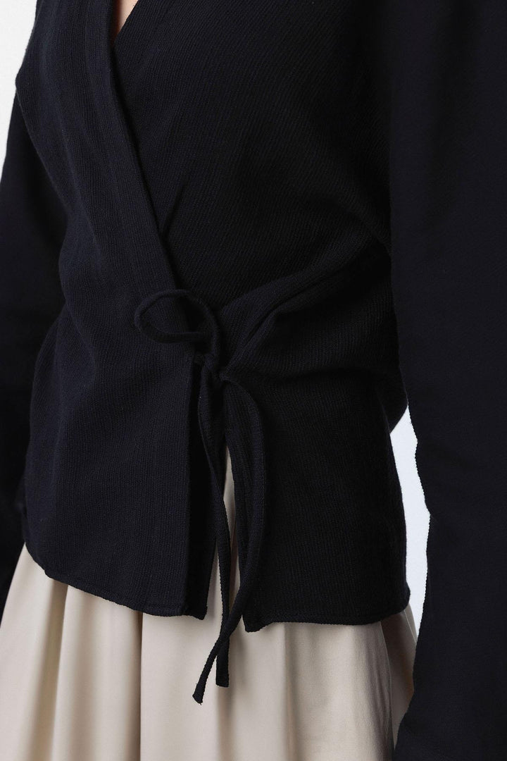 ANT Antioch Black Kimono Style Women's Shirt with Ties - San Severo